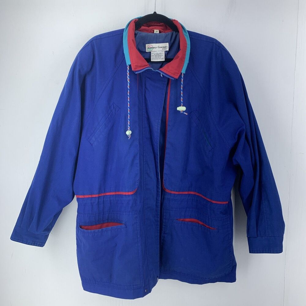 Vtg Country Concepts Plus 20 Jacket‎ Windbreaker Grunge Indie Nautical 90’s Blue